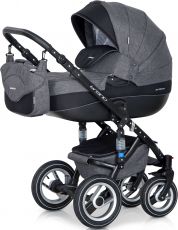 Детская коляска 2 в 1 Riko Brano 01 Carbon (т. серая ткань – черная кожа)